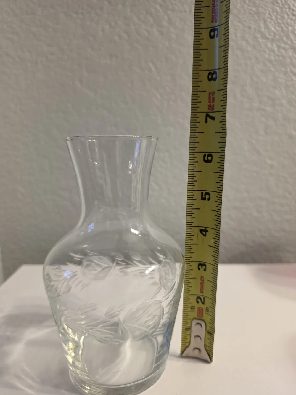 Clear Etched Glass Carafe - Elegant Floral Design